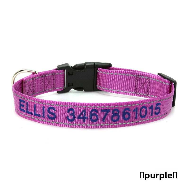 Reflective nylon dog collar in Sky Blue, front view