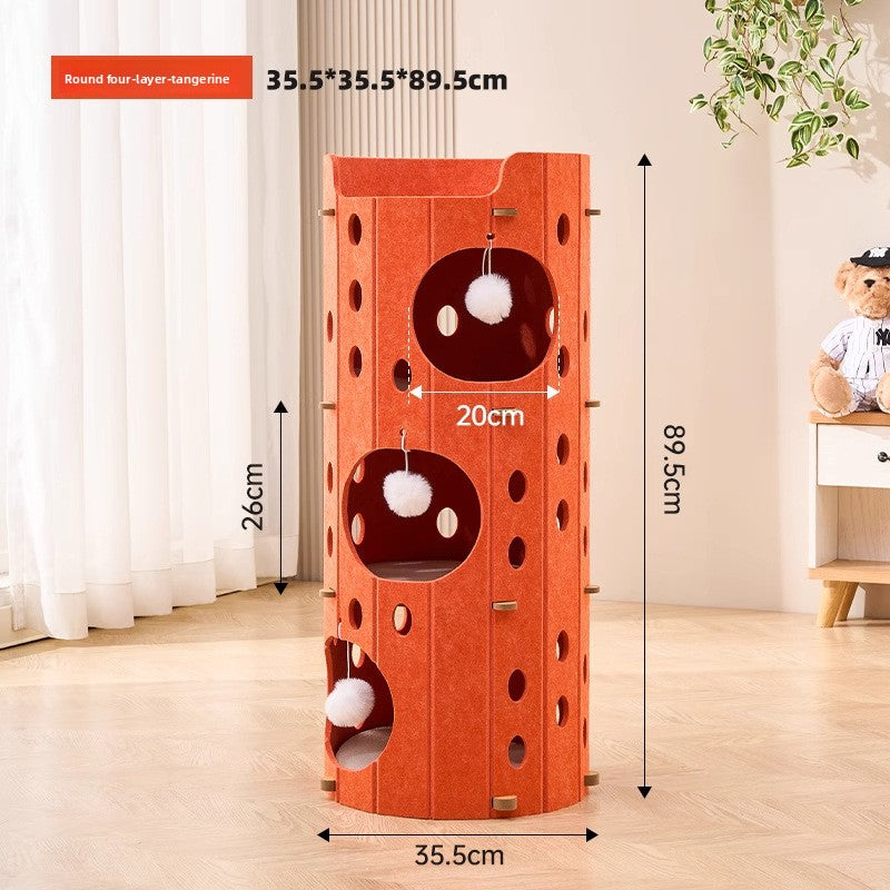 Stackable multi-layer cat condo with scratching boards in 4 Tier, Tangerine