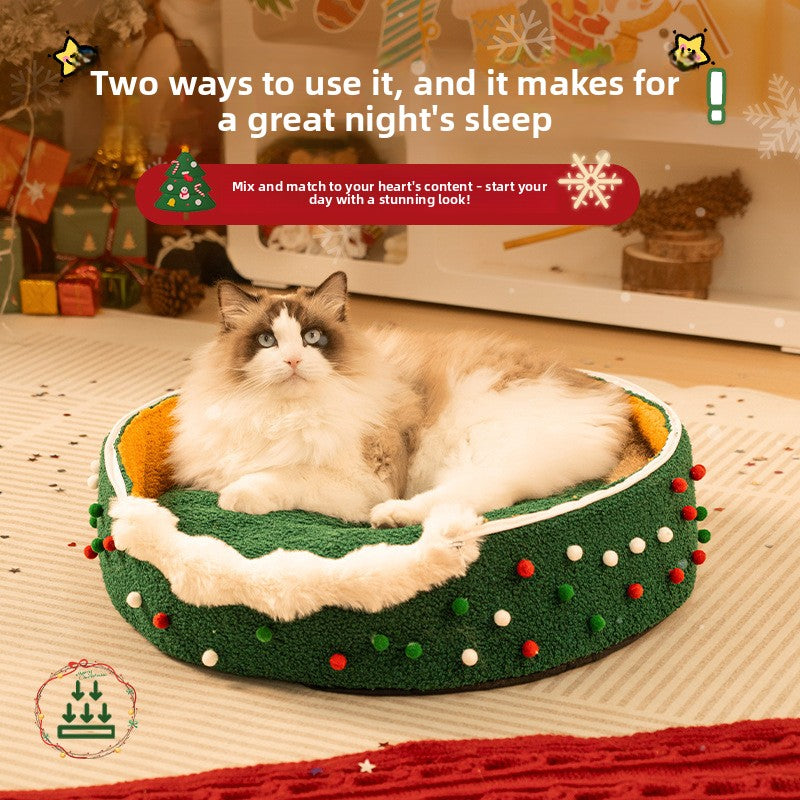 Christmas tree shaped plush cat bed with fleece lining, product image 3