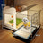 Indoor dog cage with tray, further angle view