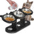 Wooden raised dog feeder with three bowls, photo from another angle