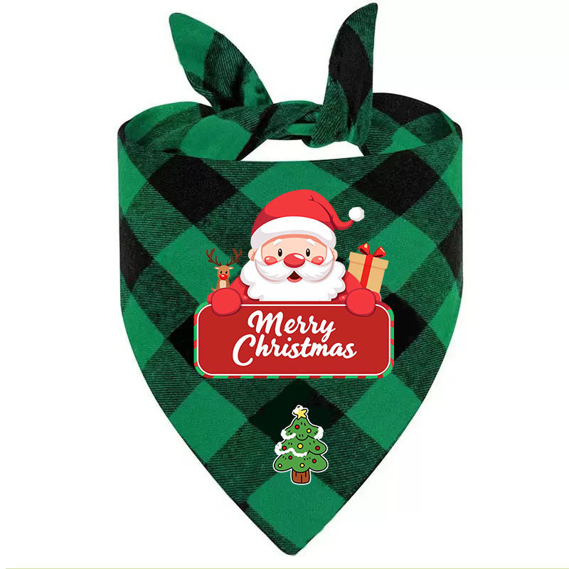 Christmas printed pet bandana for dogs and cats in Green Snowman, in a home setting