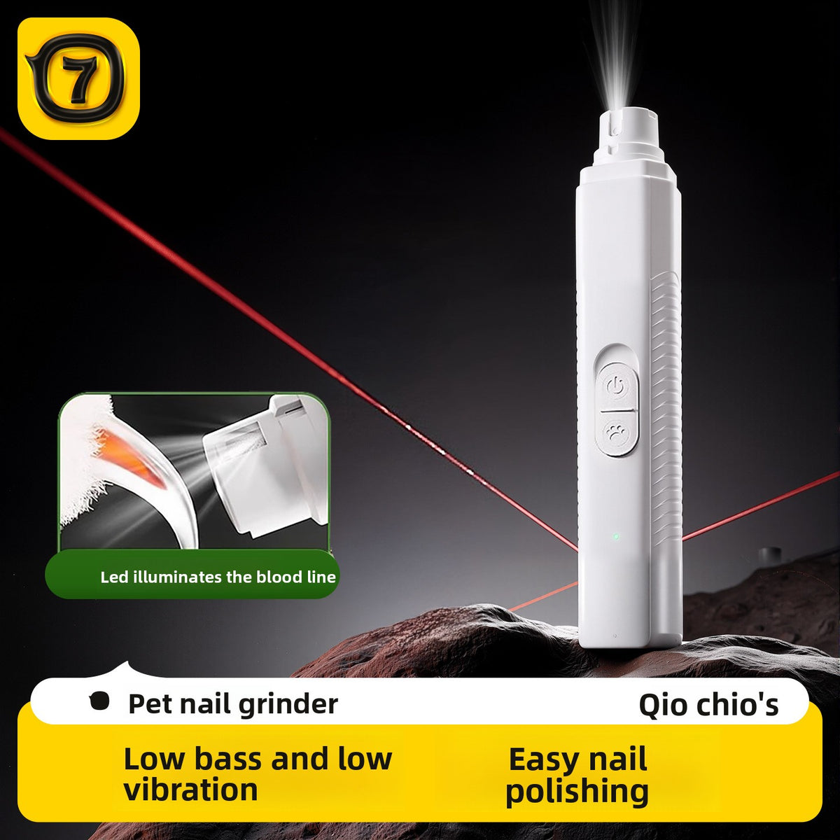 Silent LED Nail Polisher with Blood Line Light for Dogs and Cats