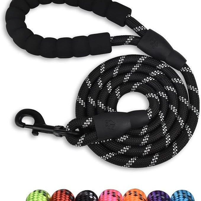 Reflective nylon rope dog lead in 4 colour options