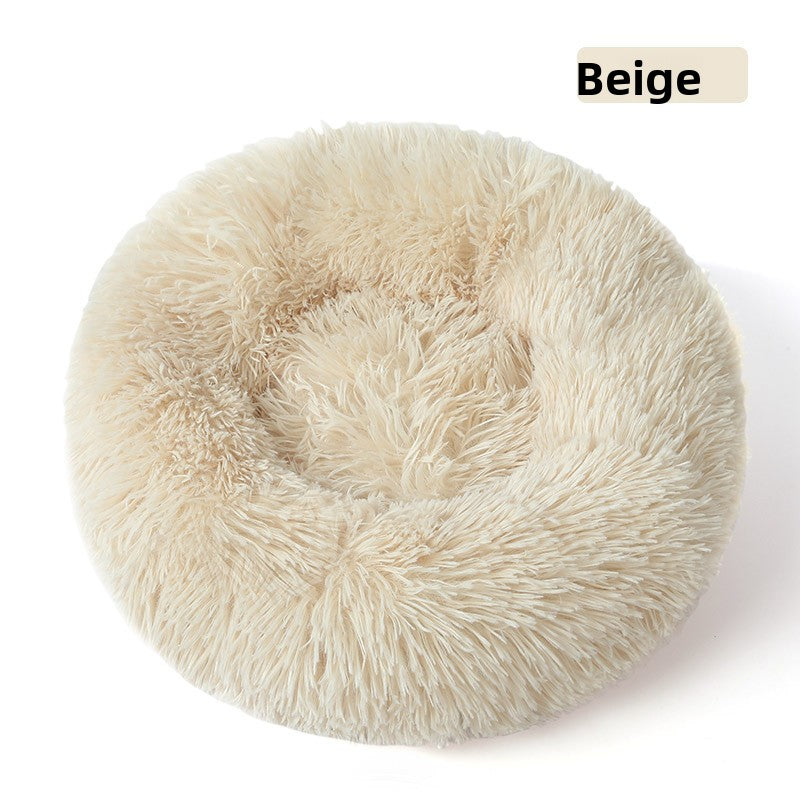 Plush round padded dog and cat bed in Beige