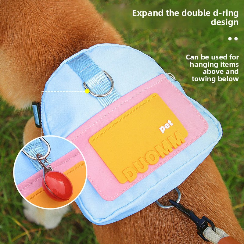 Cartoon dog backpack harness with lead in orange, view 3