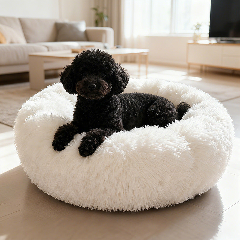 Plush round pet nest bed, main product photo
