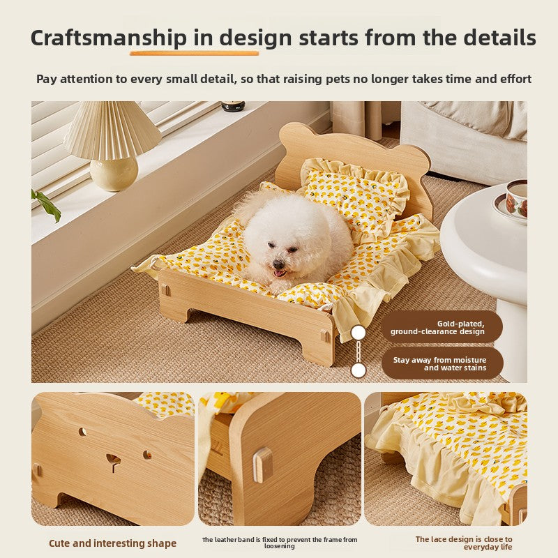 Removable washable pet bed with cute print, close-up detail view