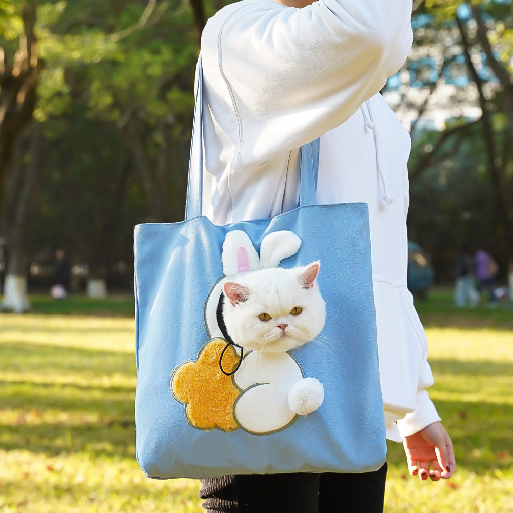 Yellow bee print pet carrier shoulder bag with mesh windows, view 2