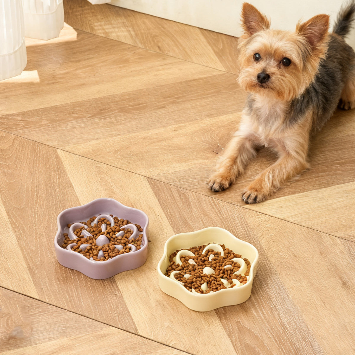 Flower Shaped Slow Feeder Ceramic Pet Bowl