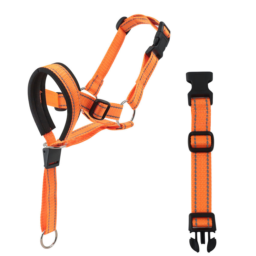 Adjustable nylon dog muzzle in orange with buckle strap