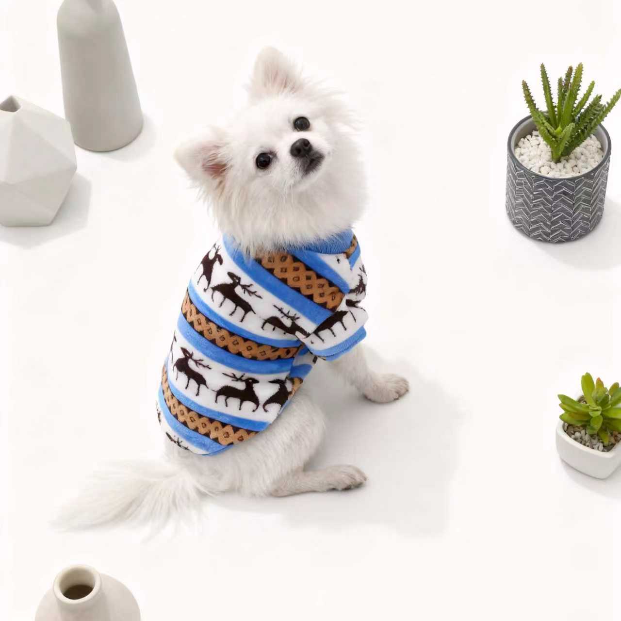 Christmas print plush dog tops in four colours