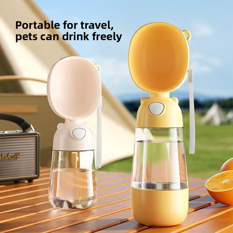 Portable Pet Water Bottle with Attached Food Container for Outdoor Walks