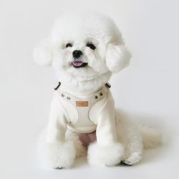 White faux leather cat walking harness vest with adjustable straps, product image 2