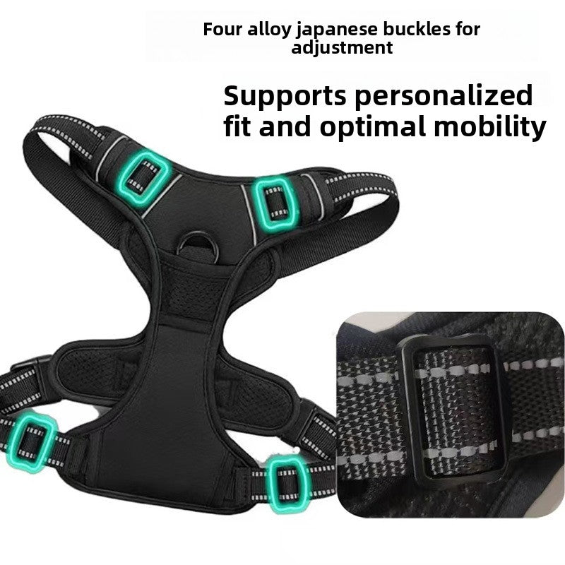 H shape reflective dog harness for medium and large dogs in black, view 3