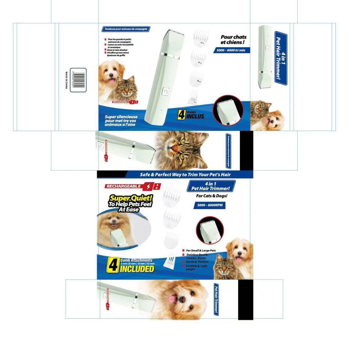 Compact Pet Hair Clipper with Interchangeable Blades, Quiet Trimmer