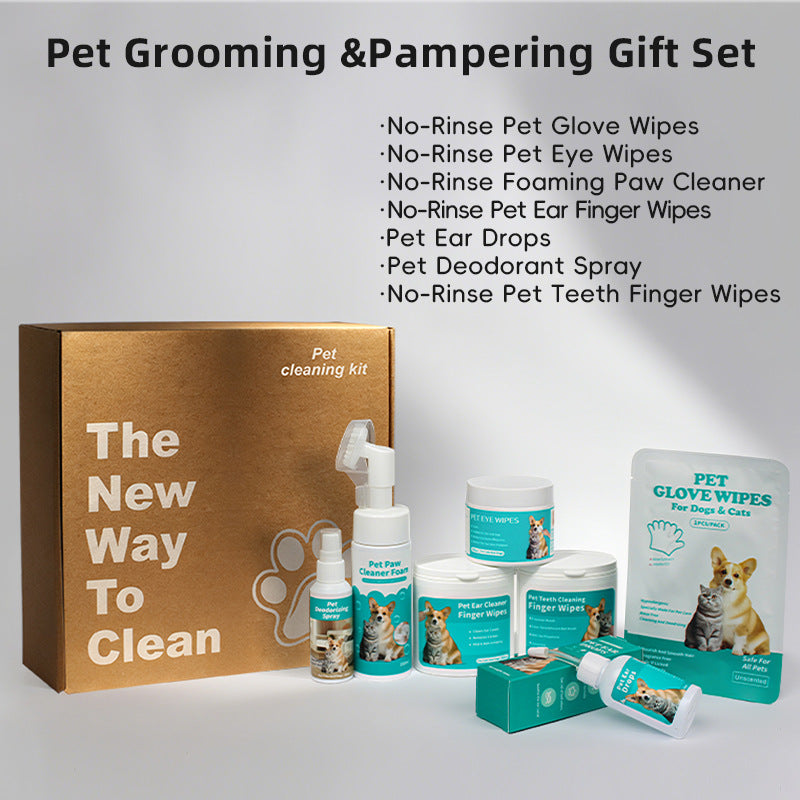 Pet Dental Finger Wipes and Grooming Gloves Set for Dogs and Cats