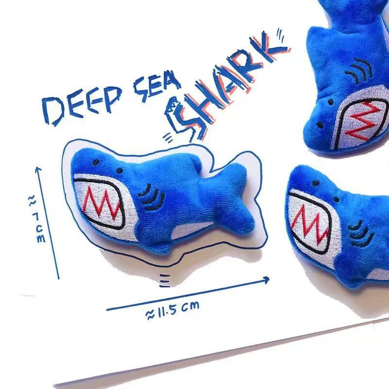 Blue shark shaped plush dog toy with squeaker for small breeds - photo 11