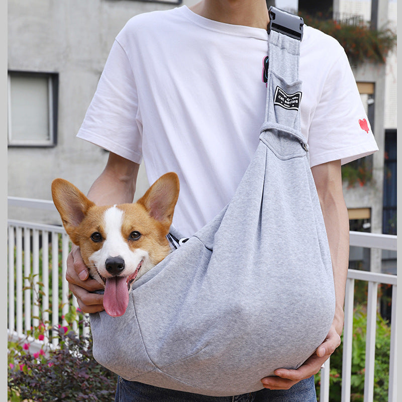 Grey pet sling carrier bag with adjustable shoulder strap, photo 6