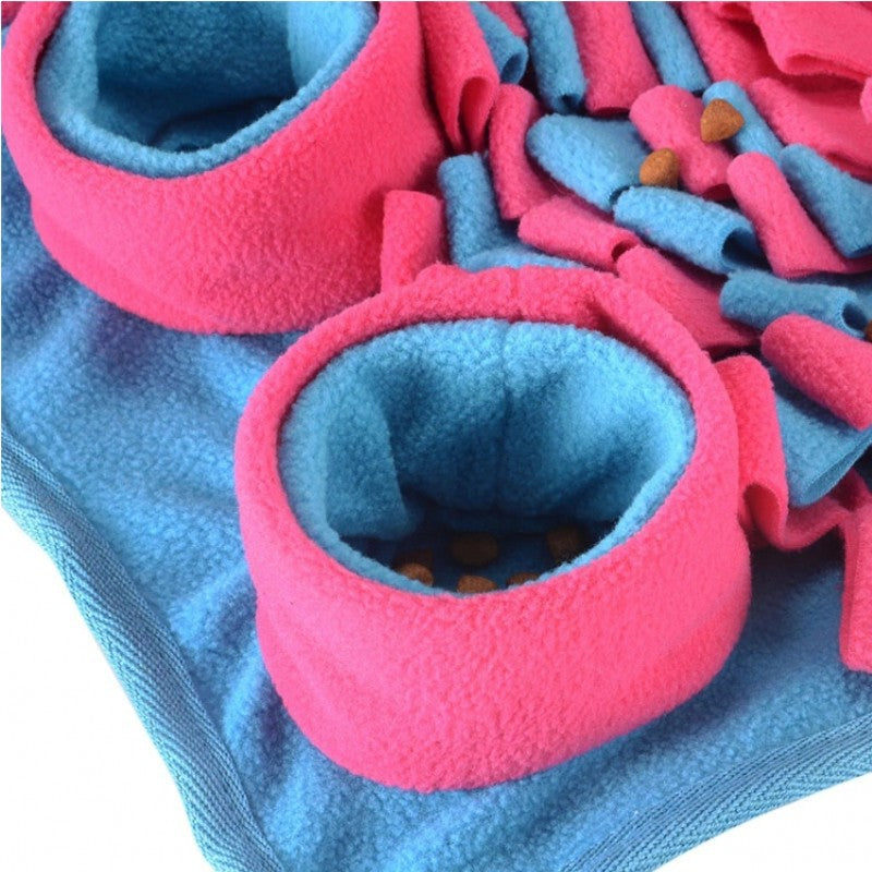 Yellow and pink snuffle mat measuring 42 by 42cm