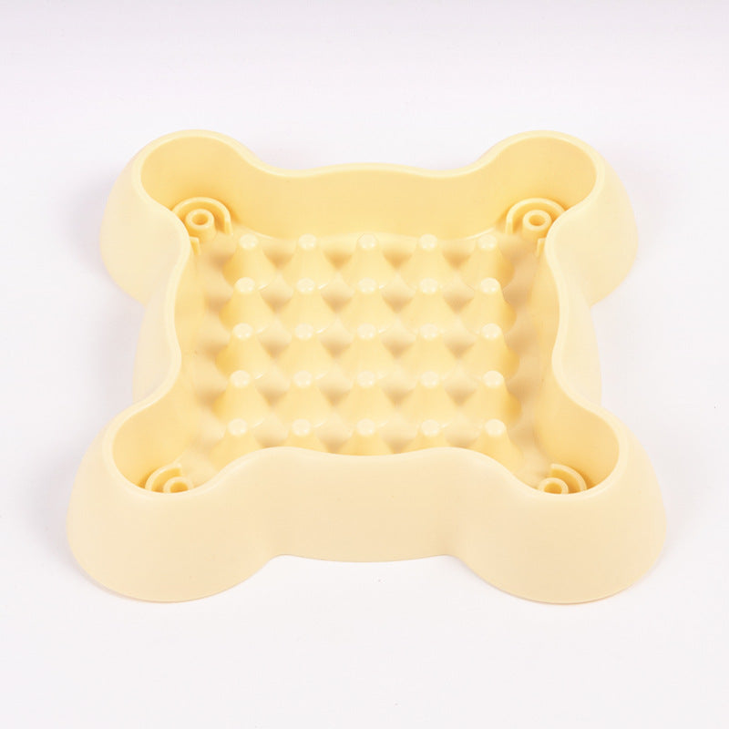 Pet Slow Feeder Bowl with Non-Slip Base in Square or Hexagonal Plum Blossom Shapes