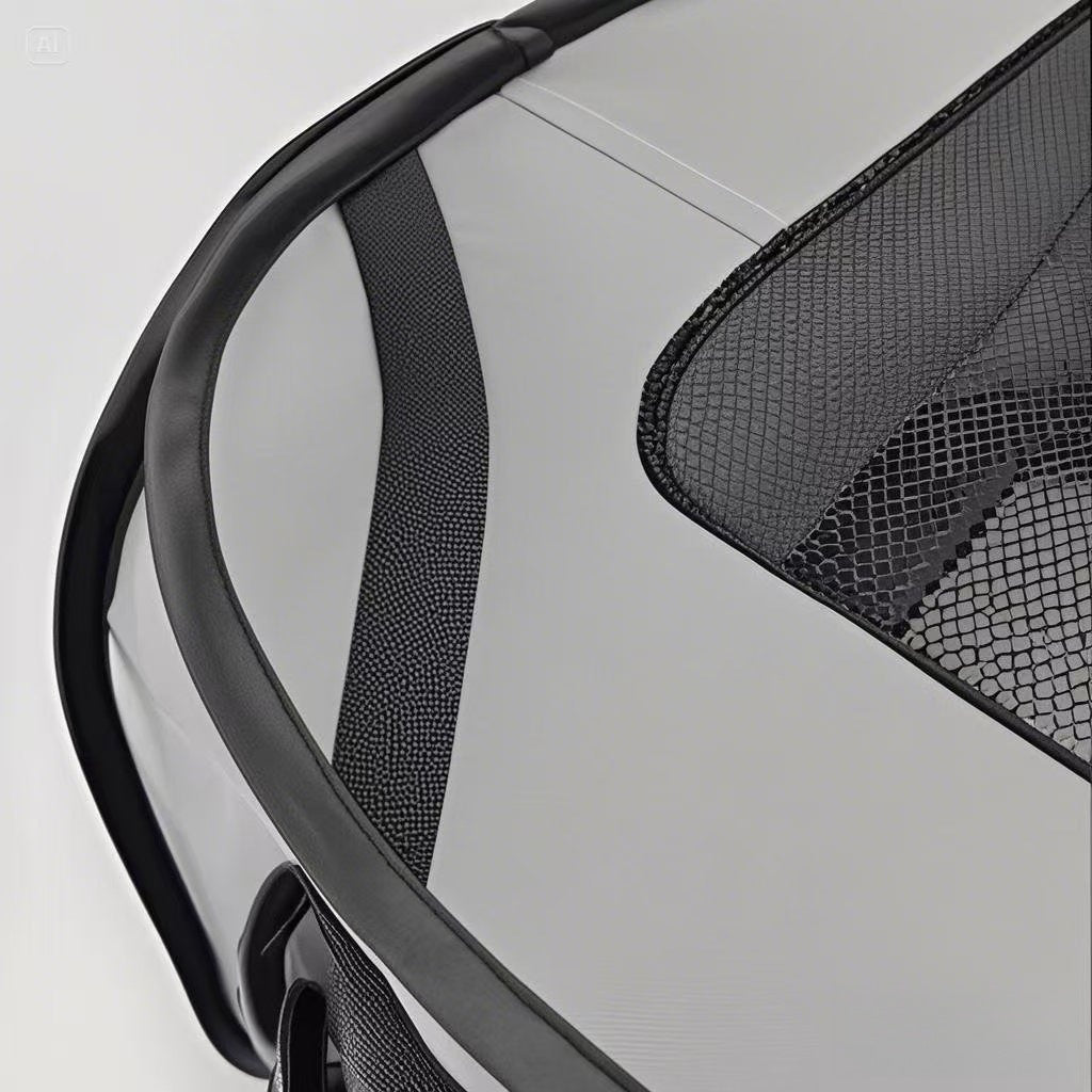 Foldable soft pet crate for small dogs, close-up detail view
