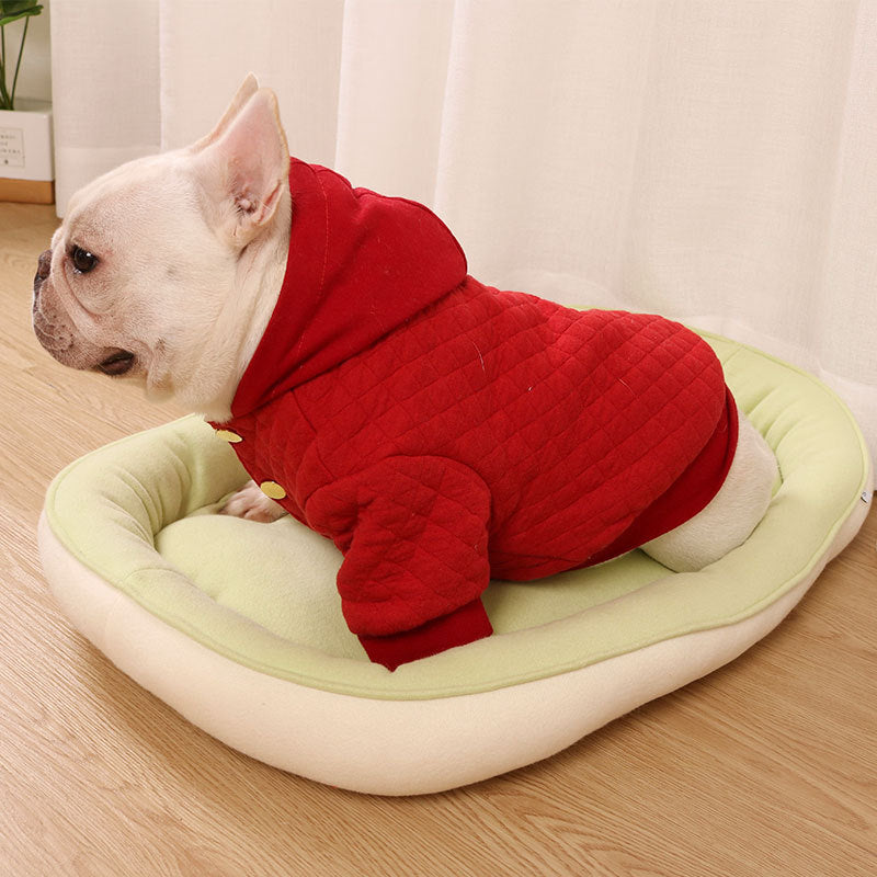 Thick cotton hooded festive dog coat, available in 2 colours, image 1
