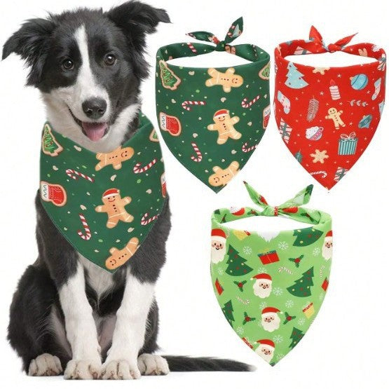 Christmas cartoon triangle scarf for cats and dogs in Red, front view