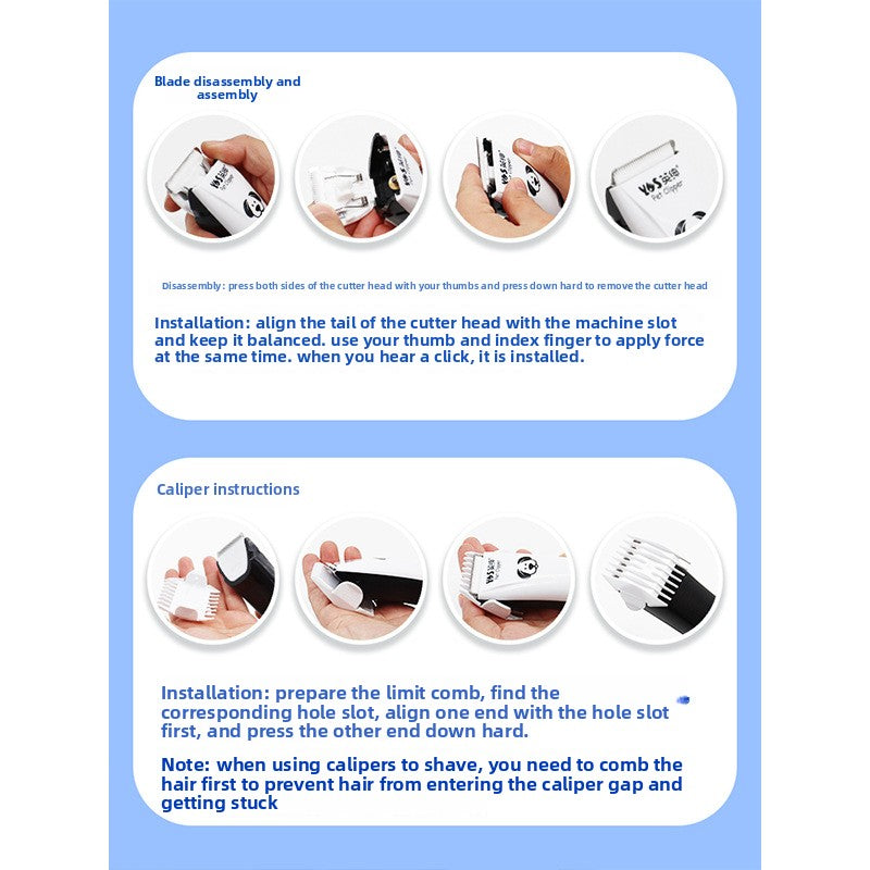 Rechargeable Cordless Pet Hair Clipper with Stainless Steel Blades for Dogs and Cats