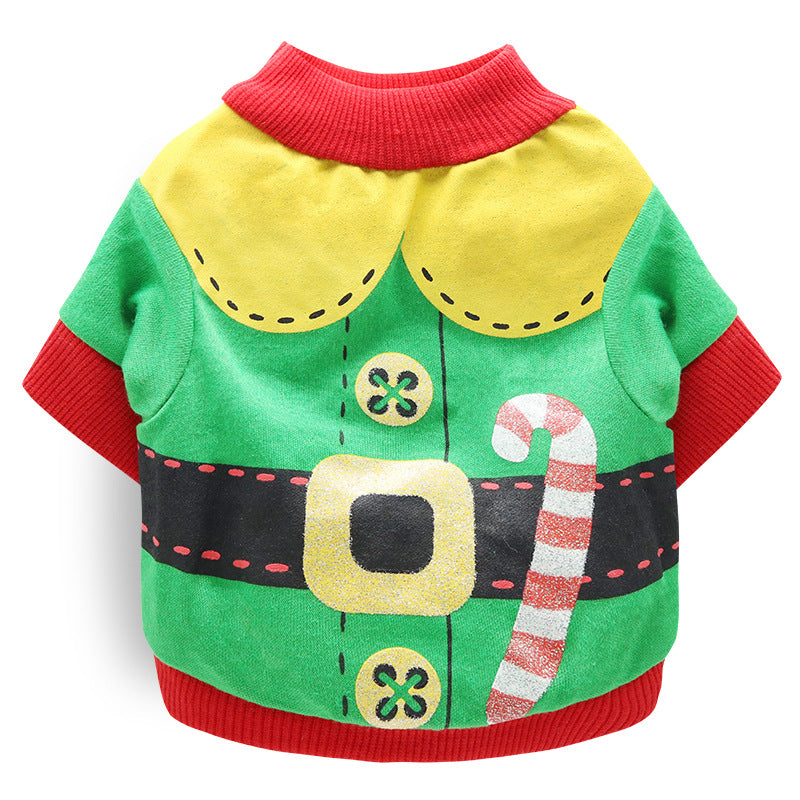 Cotton holiday pet T-shirt for small dogs and cats, showing size and shape