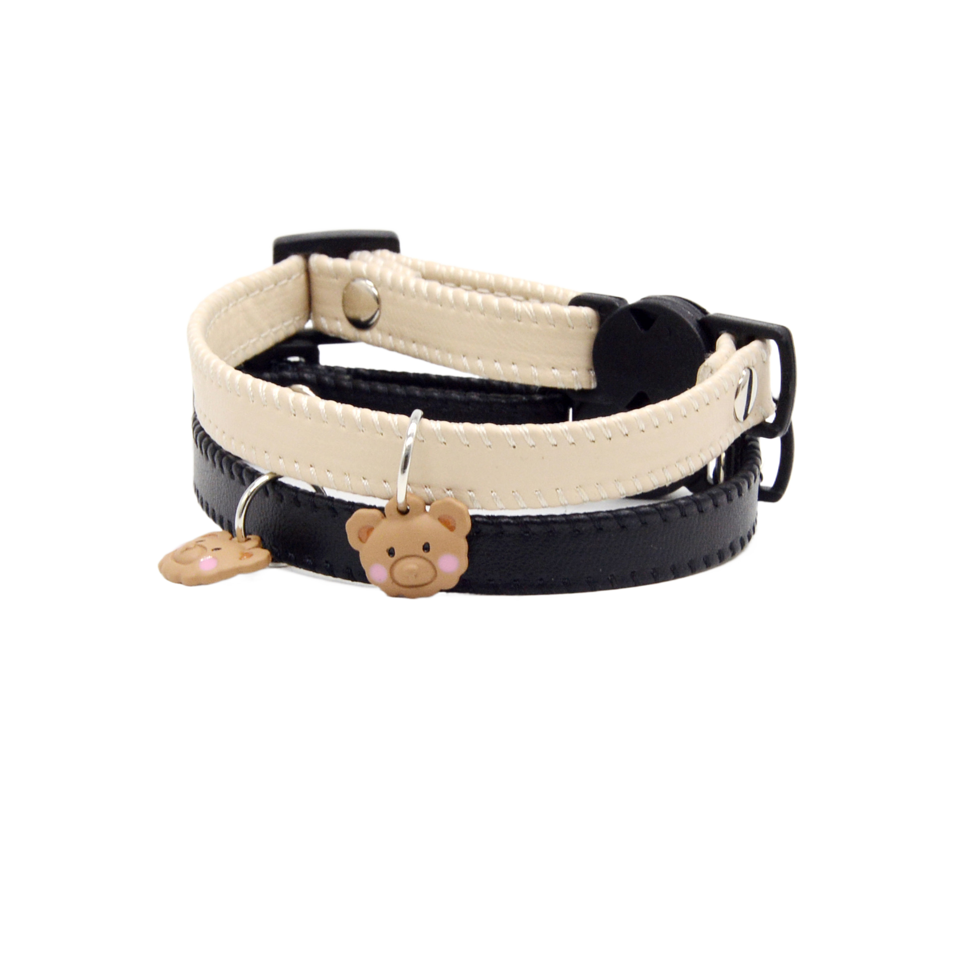Soft leather cat collar with bear charm and buckle, product image 5