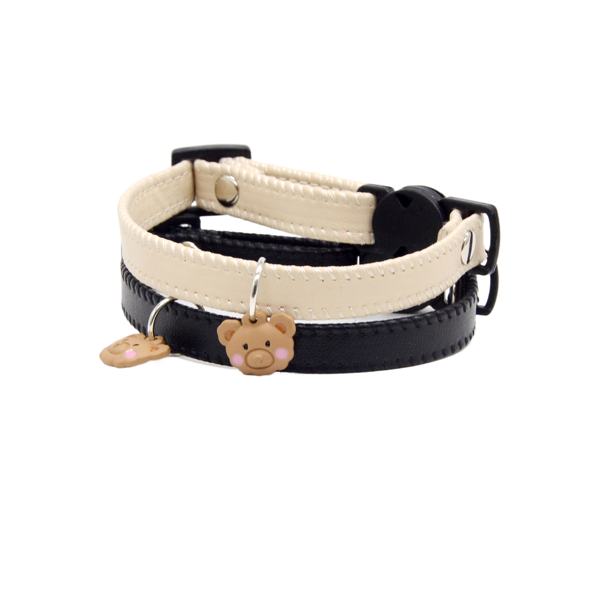 Soft leather cat collar with bear charm and buckle, product image 5