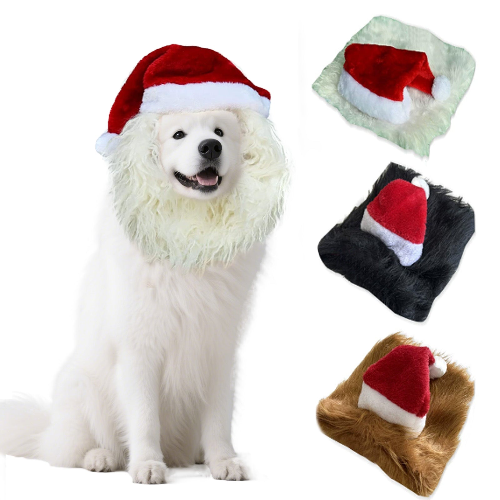 Lion mane and Christmas hat pet costume in White, size Medium