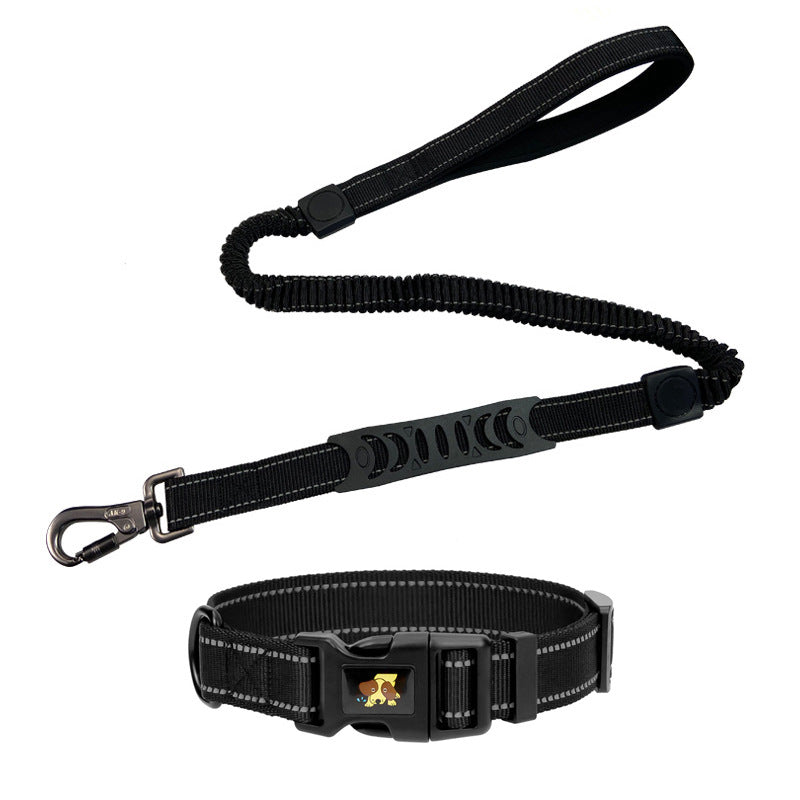 Reflective bungee dog lead in fluorescent green with metal clip