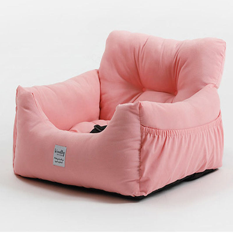 Semi-enclosed dog travel bed for cars, further angle view