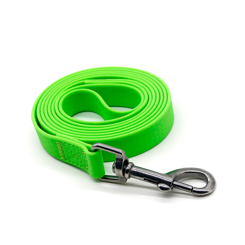 Long line dog leads with reflective stitching in bright colours