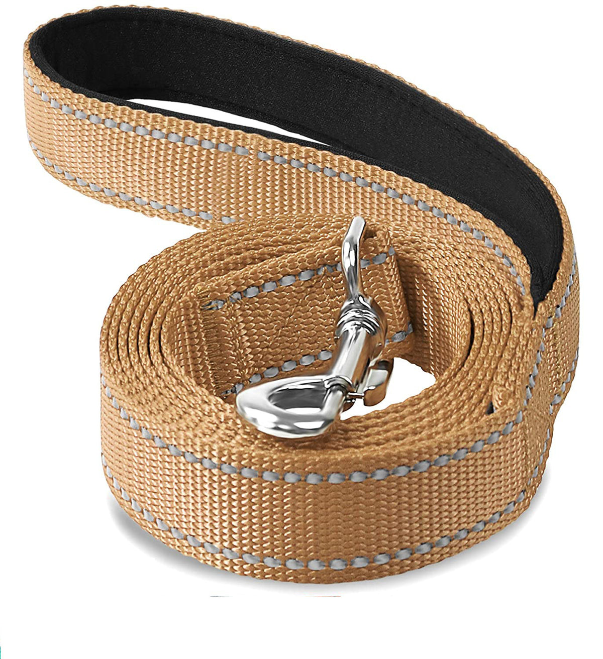 Reflective nylon dog lead with padded handle in blue