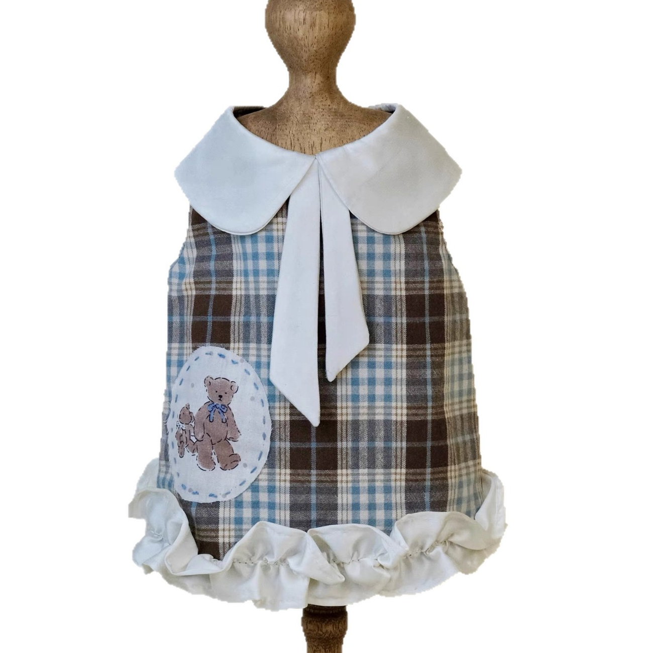 Plaid dog dress with lace trim, in Brown Plaid, image 5
