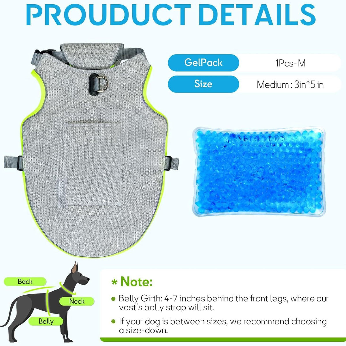 Green dual-layer mesh dog cooling vest with ice pack pocket, product image 5