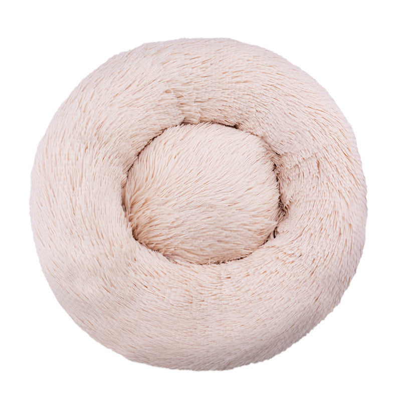 Round long plush donut pet bed for cats, photo 48 of 80