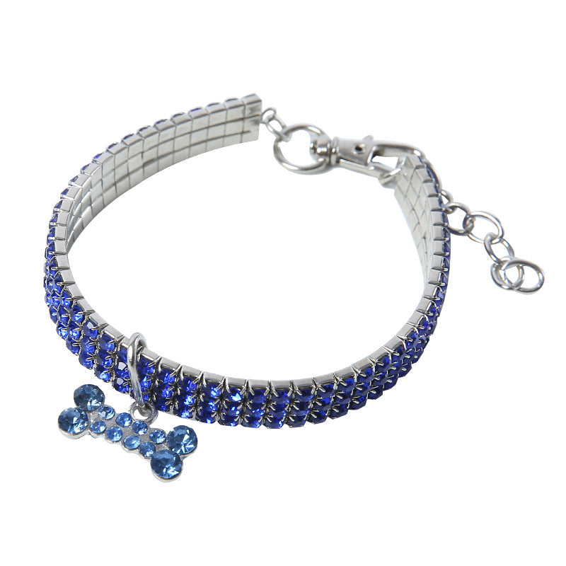 Rhinestone elastic pet collar with charm in White Heart, material detail