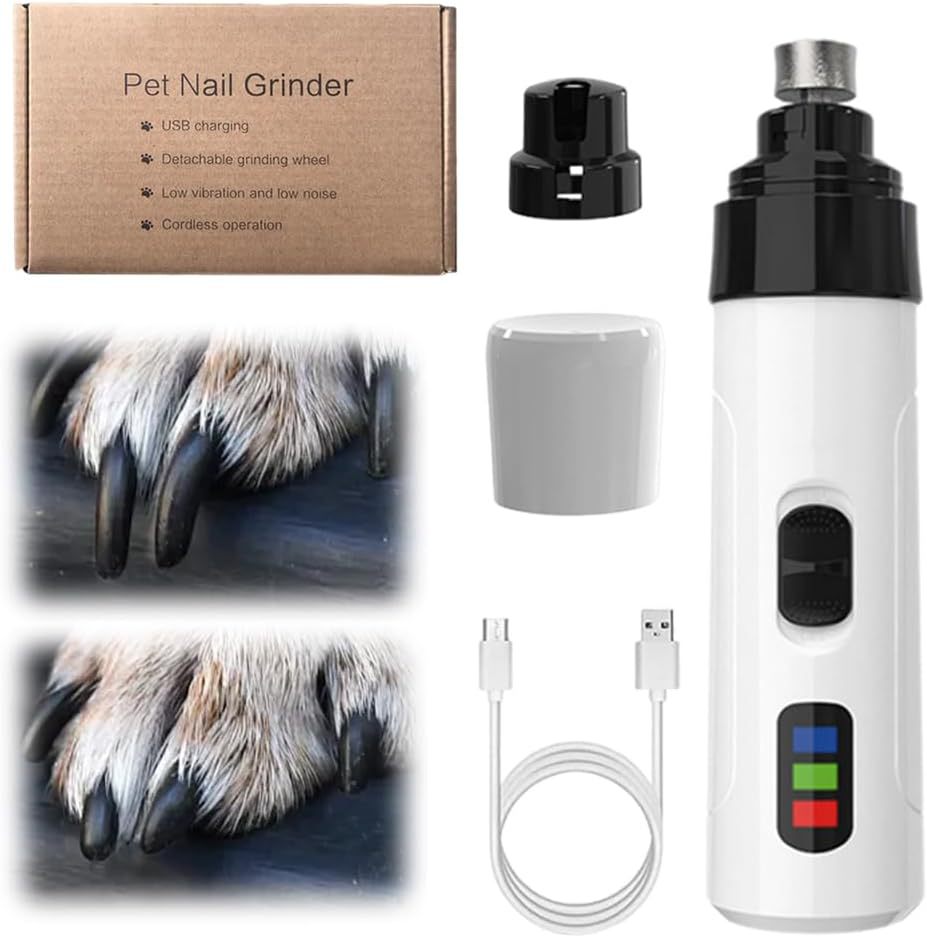 White rechargeable pet nail grinder with built-in LED light, photo 8