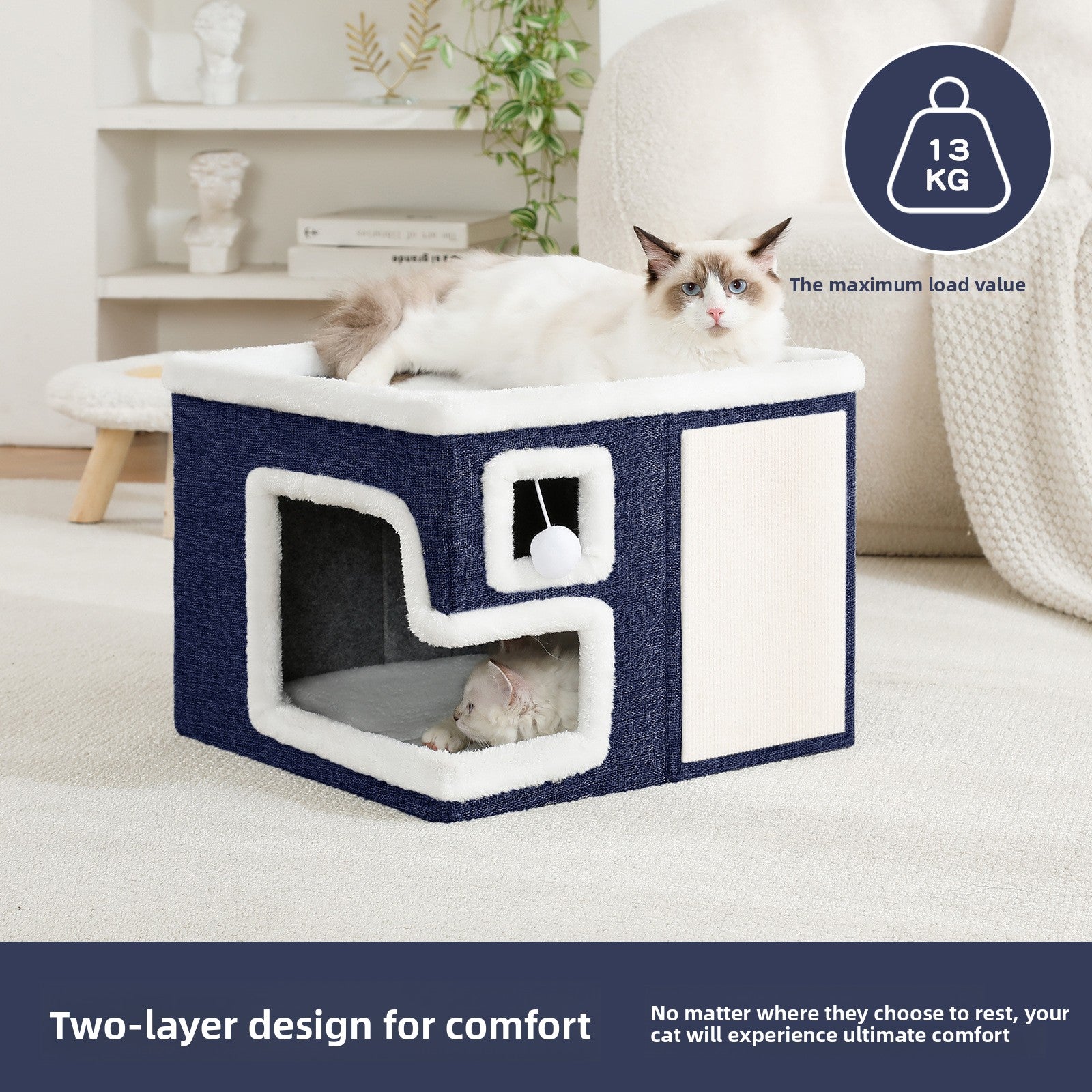 Grey foldable cat cave bed with side entrance, view 1