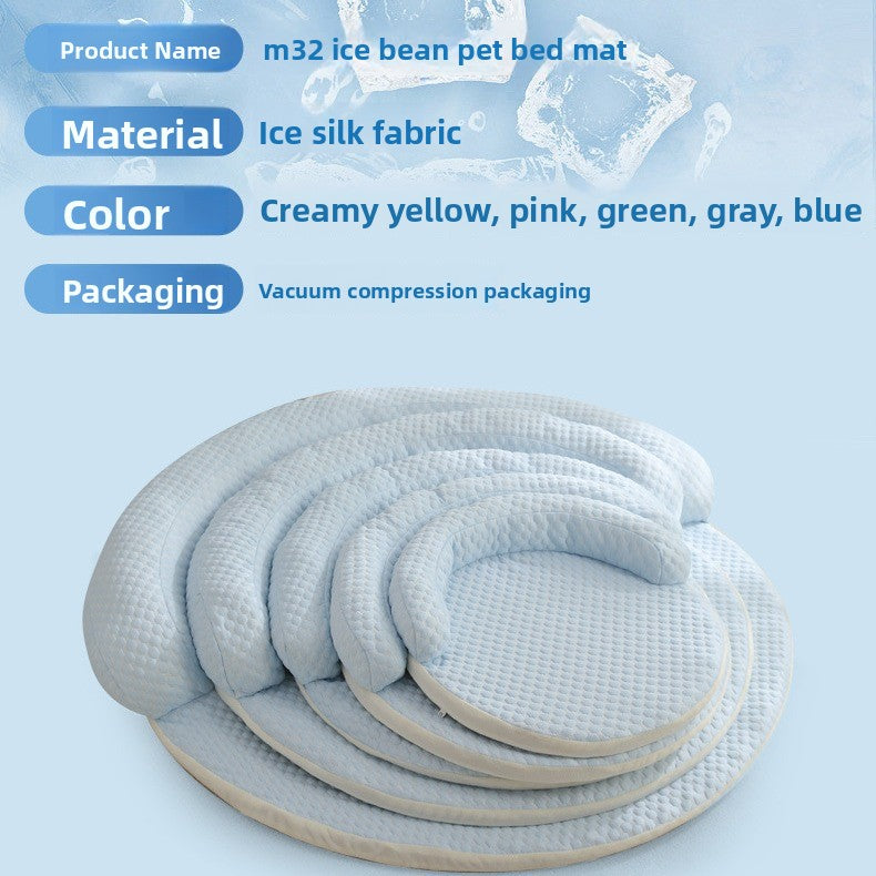 Ice Silk Cooling Pet Bed, Round Dog and Cat Sofa Mat with Bolster