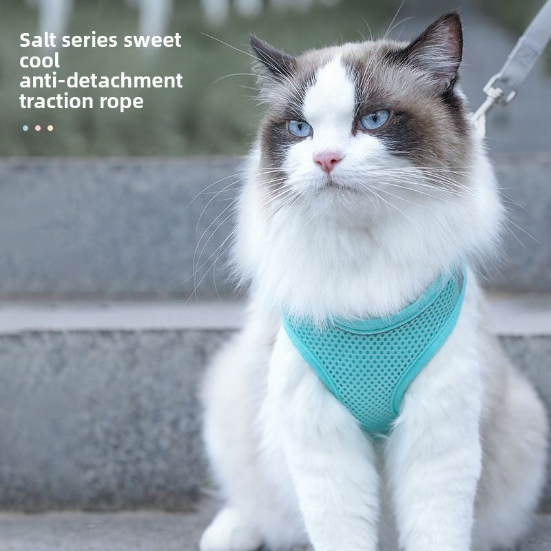 Reflective mesh cat harness with lead in green and grey, product image 3