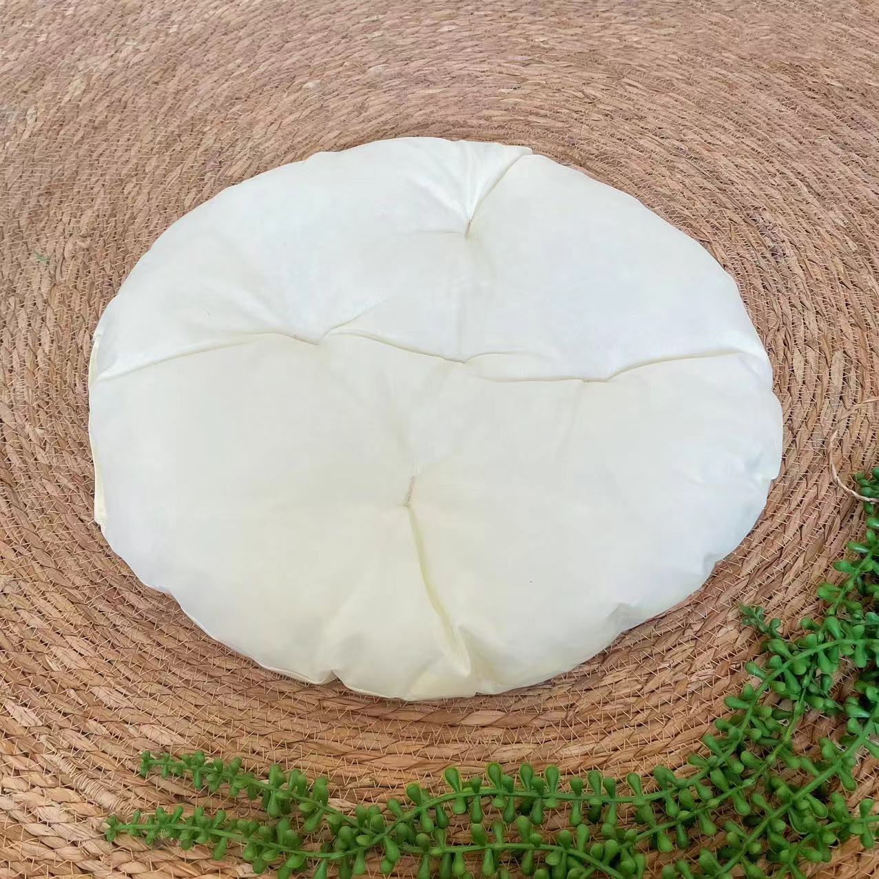 Rattan woven cat nest with ball toy and cream pad, view 11