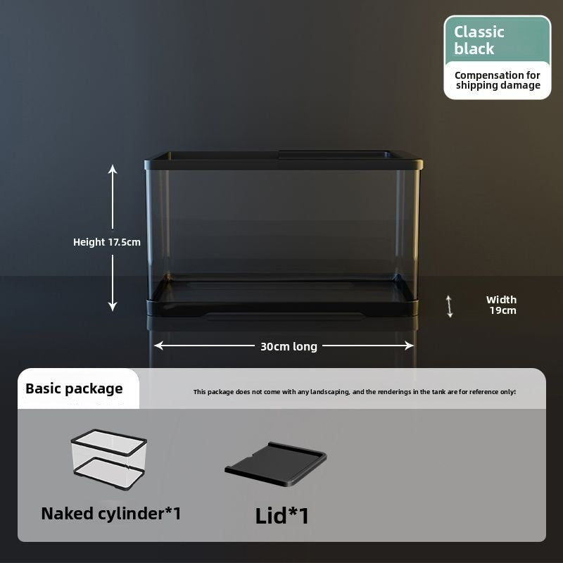 Small desktop plastic fish tank with clear cover and air pump, view 7