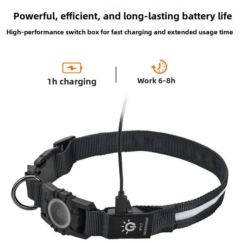 Waterproof light up dog collar with tracker pocket, view 3