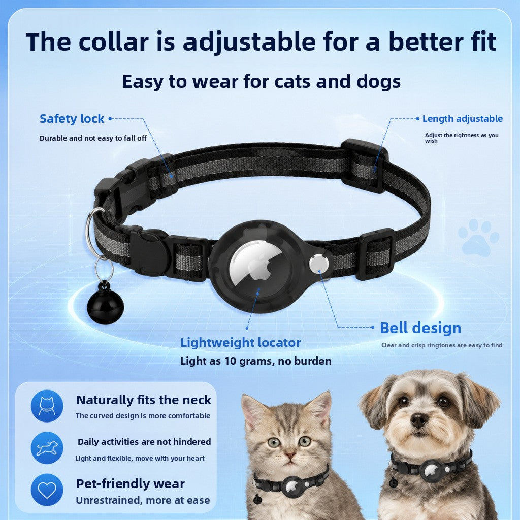 Smart pet locator collar with PU strap in black, product image 2