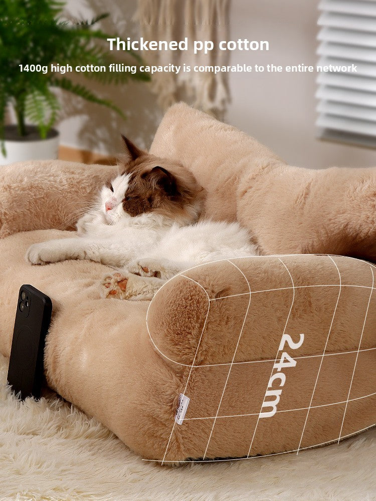 Removable washable round pet bed in moonlight beige flannel, view 2